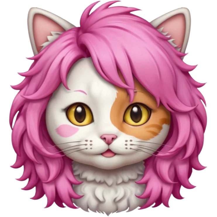 calico cat wear curly pink hair wig emoji