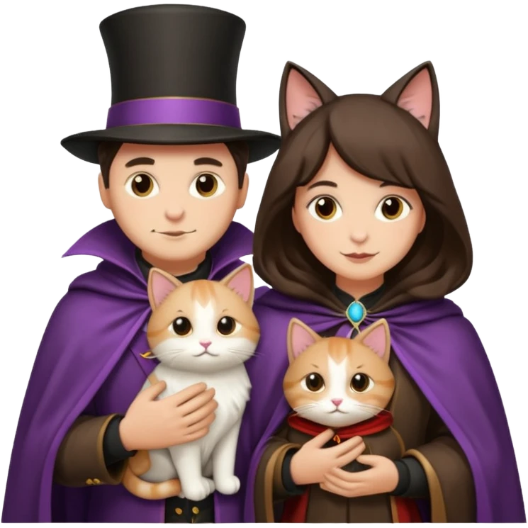 magician couple and their pet cat emoji