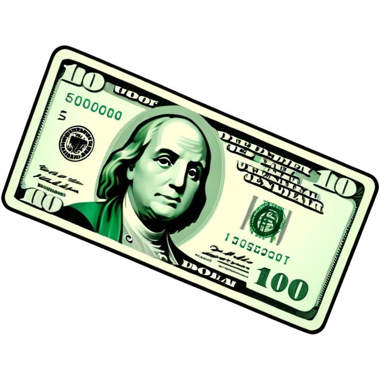 3D realistic US 100 dollar bill sticker, slight perspective, centered, clean cutout, transparent background, no text, no watermark emoji