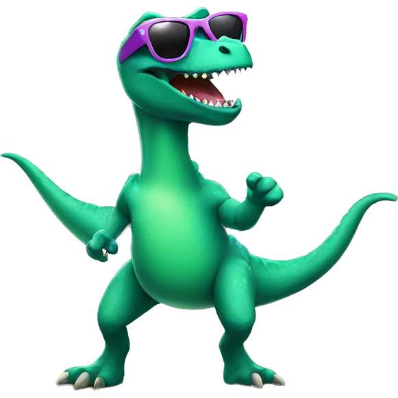 Dancing Dino with sunglasses emoji