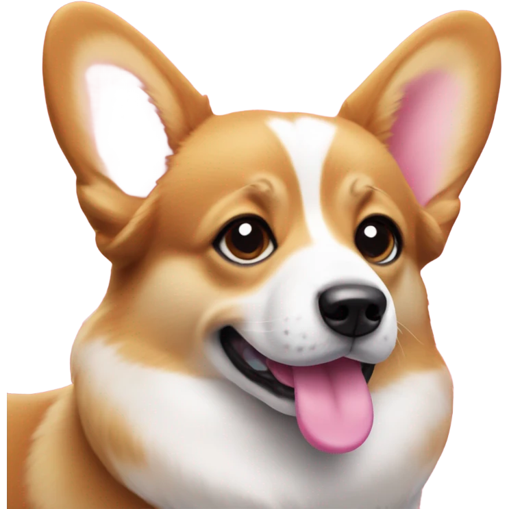 Corgi with one blue eye and one brown eye wearing a pink bow emoji