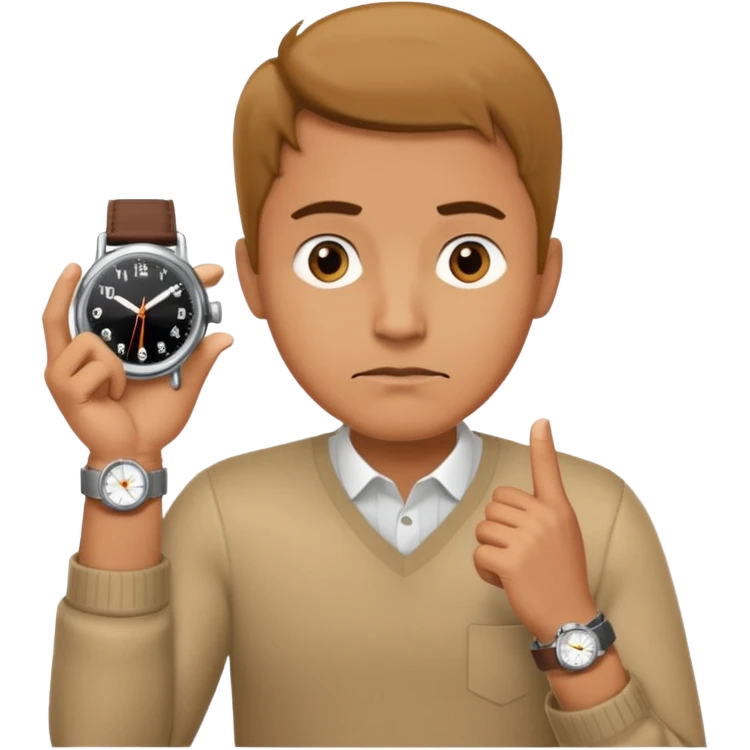 bored man pointing at his watch on his wrist emoji