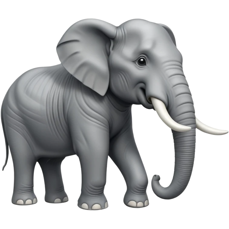 A giant 3D cartoon elephant in side view, towering and muscular, long tusks forward, thick textured skin, dust swirling around, strong sunlight and dramatic shadows, Memoji-style but intense and powerful. emoji