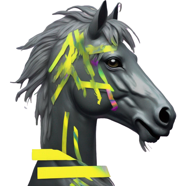 .Zombie_ Vaporwave black holographic oilslick zombie unicorn yellow caution tape graffiti Pegasus  emoji