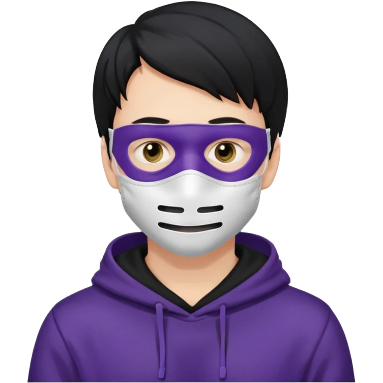 white man with black hair and black hoodie violett face mask emoji