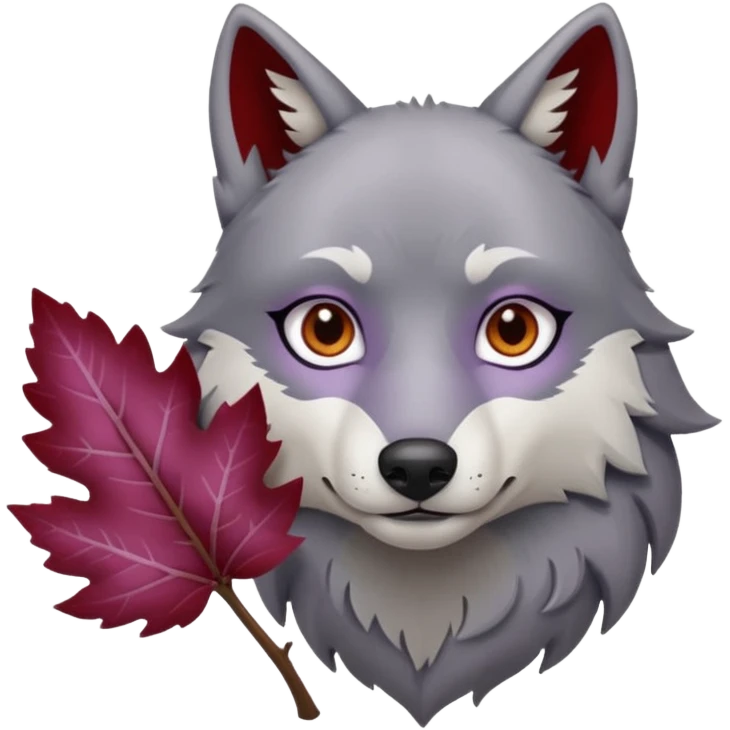 A wolf with lilac gray eyes and holding a weirwood leaf emoji