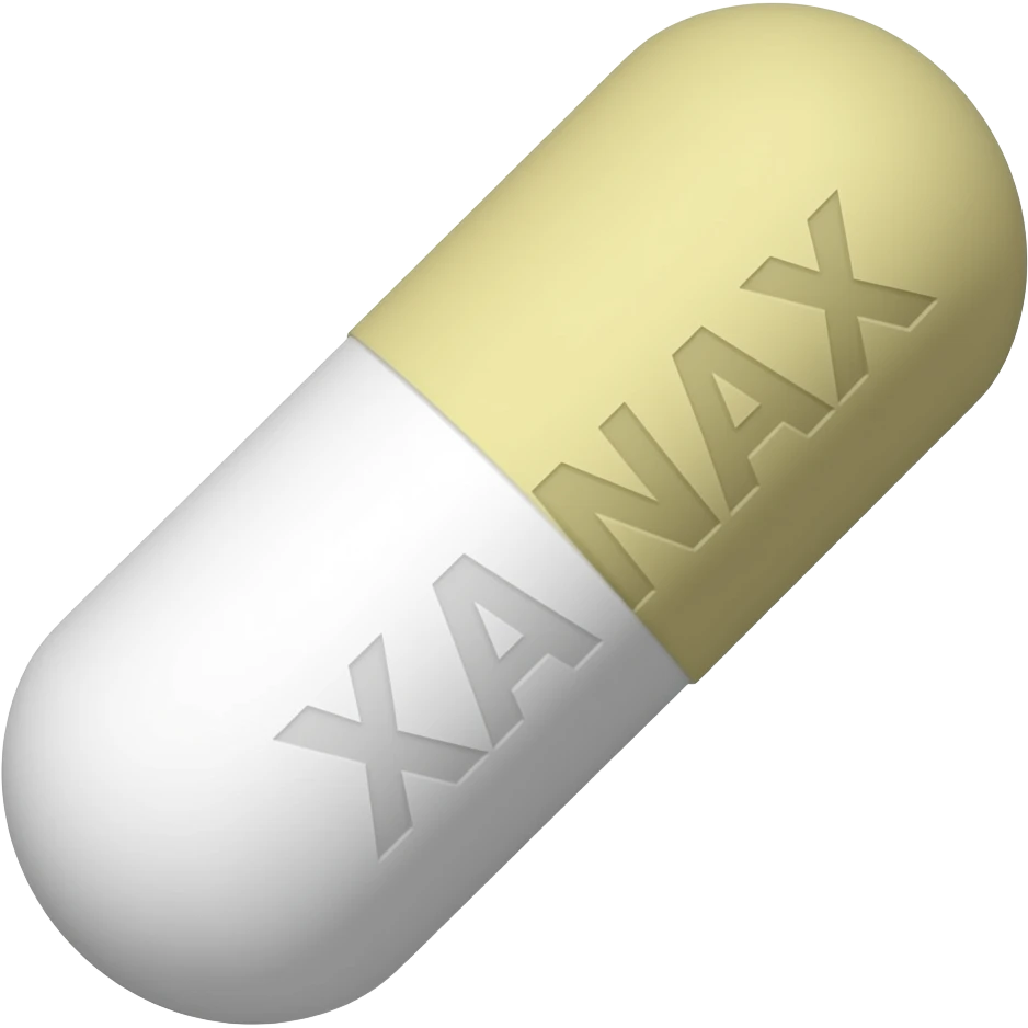 a long white pill that has XANAX engraved and 3 divided sections instead of the usual 2 emoji