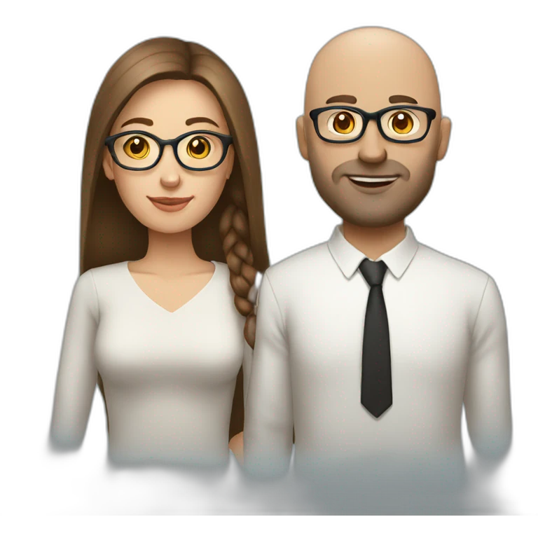 white couple woman with long brown hair and bald man with glasses emoji