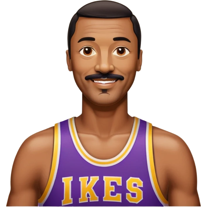 Wilt Chamberlain, tall, black short hair, mustache, smiling emoji