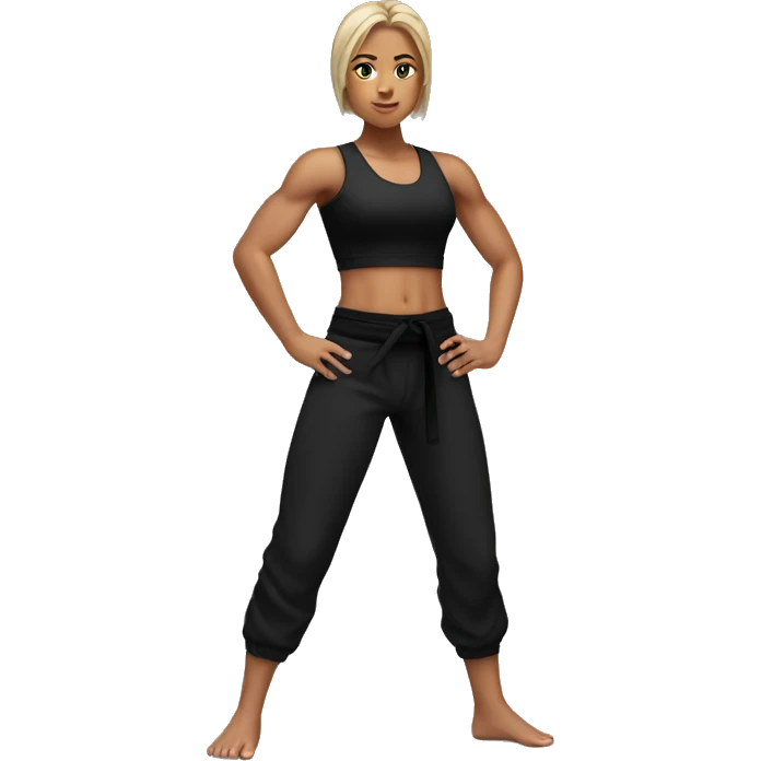 Muscular Girl in Black Tank Top and Black Karate Pants emoji