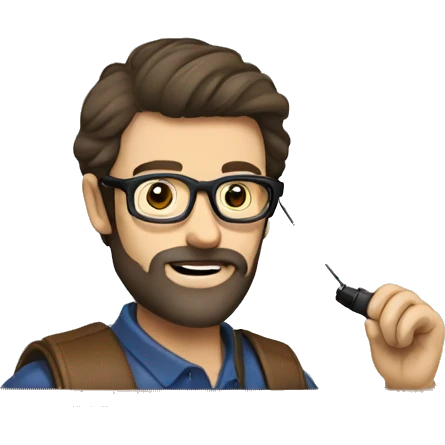 Man glasses beard dark brown hair using ham radio emoji