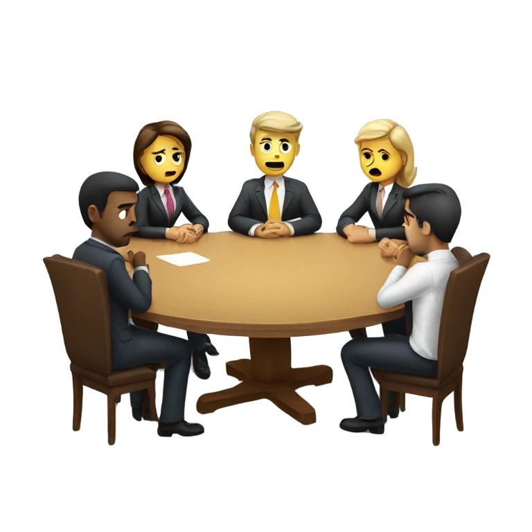 unhappy business people sitting around at a round table emoji