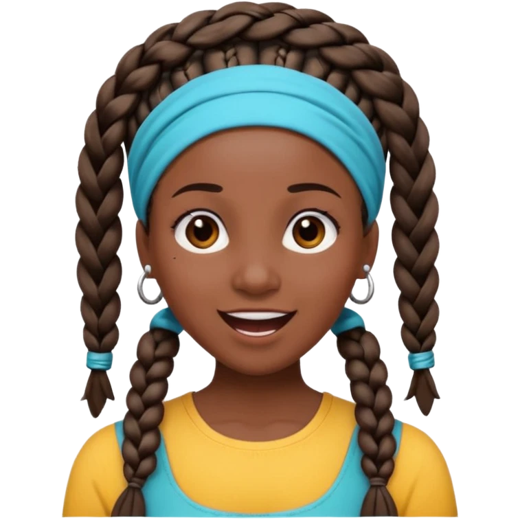 big lose braids starting from the top of the head woman face wiith big visible braids and mono color headband on head excited face and braids as big as headband and lots and lots of piercings emoji