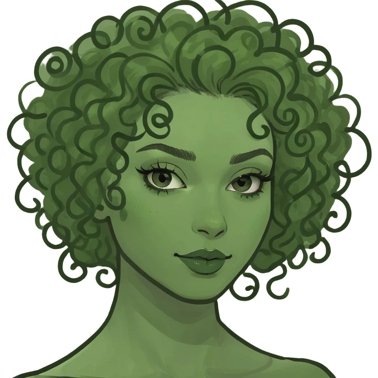 girl with curly hair, makeup, good style  emoji