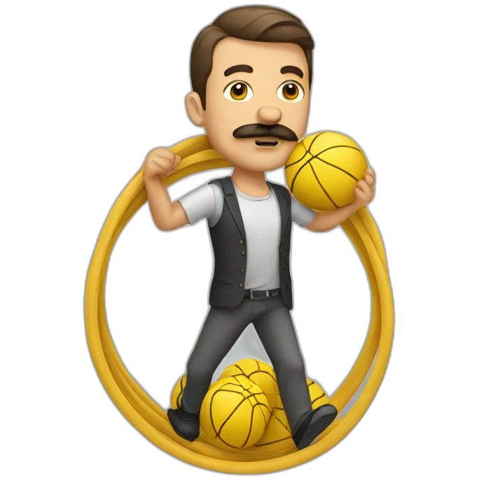  Man with mustache Expressively strenuously carrying a lot of balls emoji