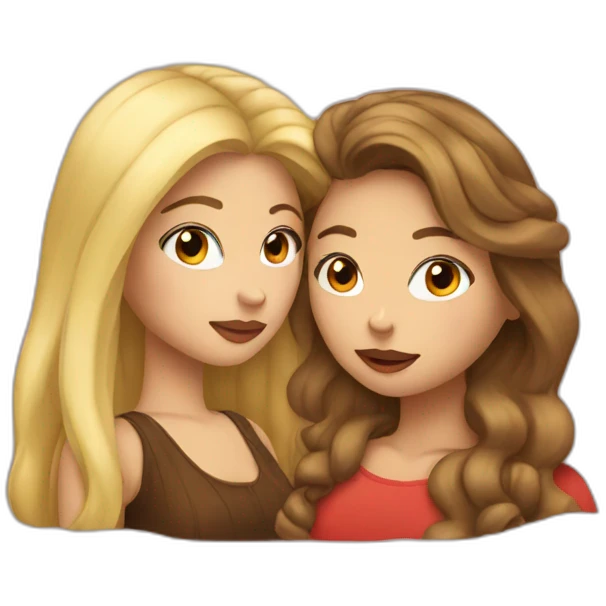 Blond woman and brown hair woman kiss emoji