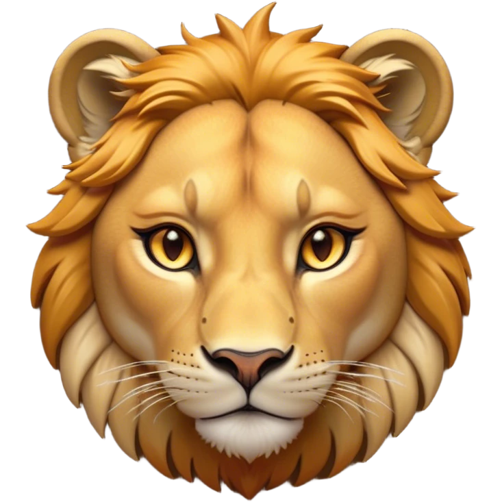 Cinematic Noble Lioness Portrait Emoji, Poised and regal, with a graceful, athletic build and a sleek, tawny Fur, piercing soulful amber eyes, Simplified yet sharp and sophisticated features, highly detailed, glowing with a warm, dignified glow, high shine, intelligent and fierce, stylized with an air of wild elegance, focused and attentive, soft glowing outline, capturing the essence of a watchful and confident lioness, so majestic it feels as though it could silently prowl out of the screen with effortless authority! emoji