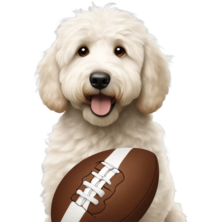 White Goldendoodle Cleveland Brown Football   emoji