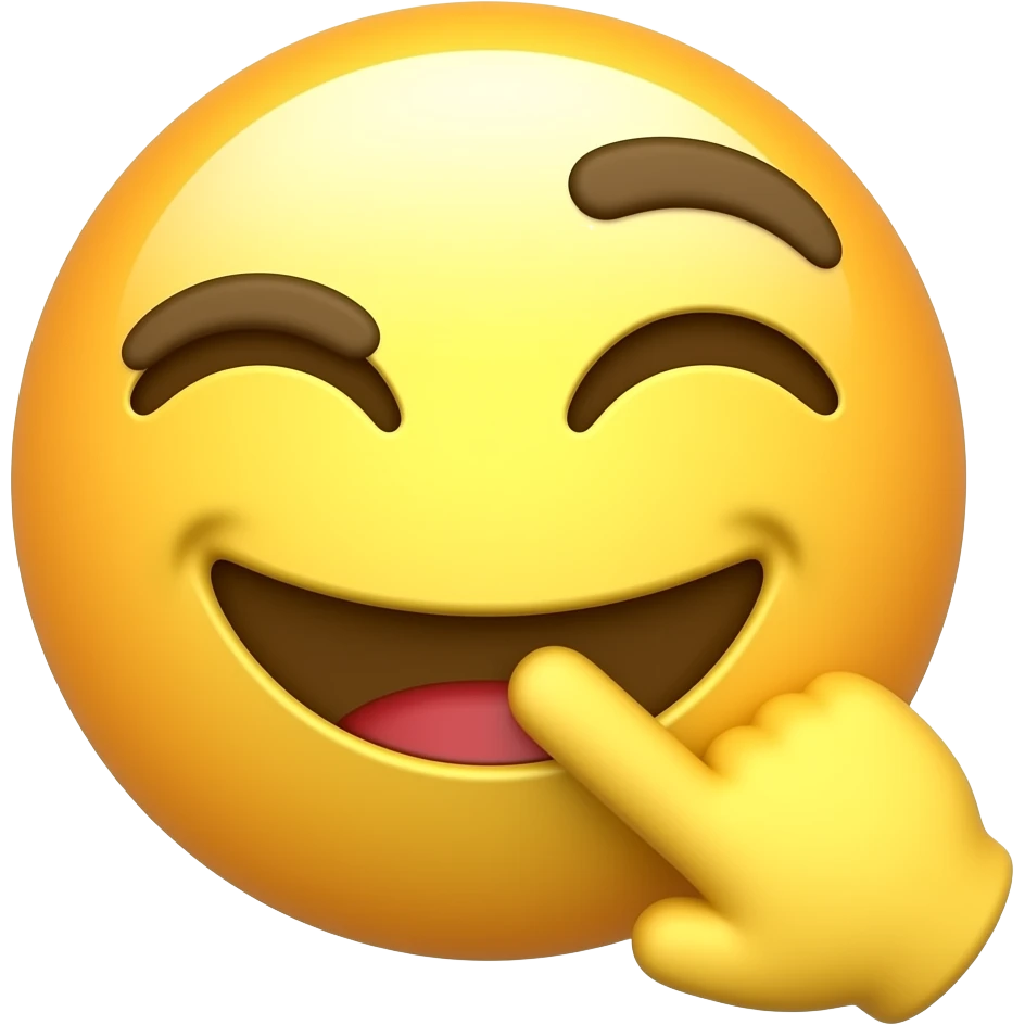 A classic 3D glossy yellow emoji face. The emoji has a playfully flirty smirk, one eyebrow slightly raised, and is biting its own index finger in a teasing, flirty way, almost with a smile. Clean solid white background, high-quality vector 3D render. emoji