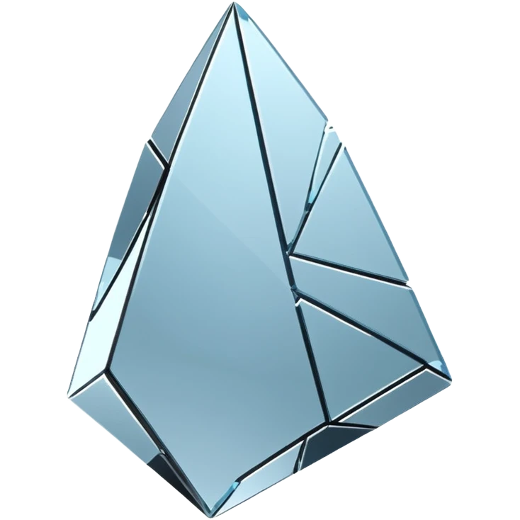 broken mirror shard emoji, sharp chrome edges, high contrast reflections, futuristic minimal 3D style, isolated on white emoji