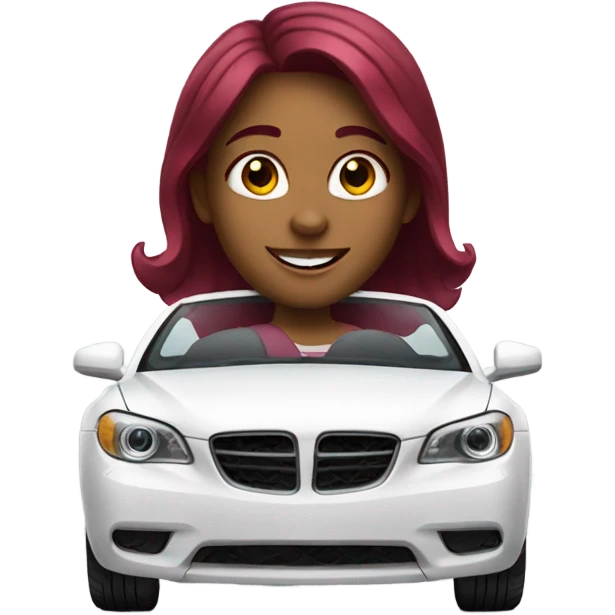 White car with a burgundy haired girl driving emoji