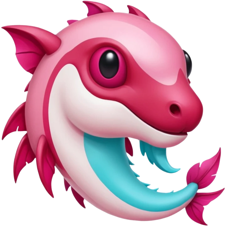 Epic complex detailed sanguine-red magenta pink white pastel realistic aesthetic-scenic-Fakémon-Trico-Sergal-Serval-Vernid-creature with cyan markings  emoji