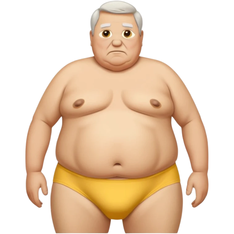 Old fat man with saggy boobs no shirt big belly tidy white Staind yellow in front of his underwear falling down off his hips showing his butt crack no pants   emoji