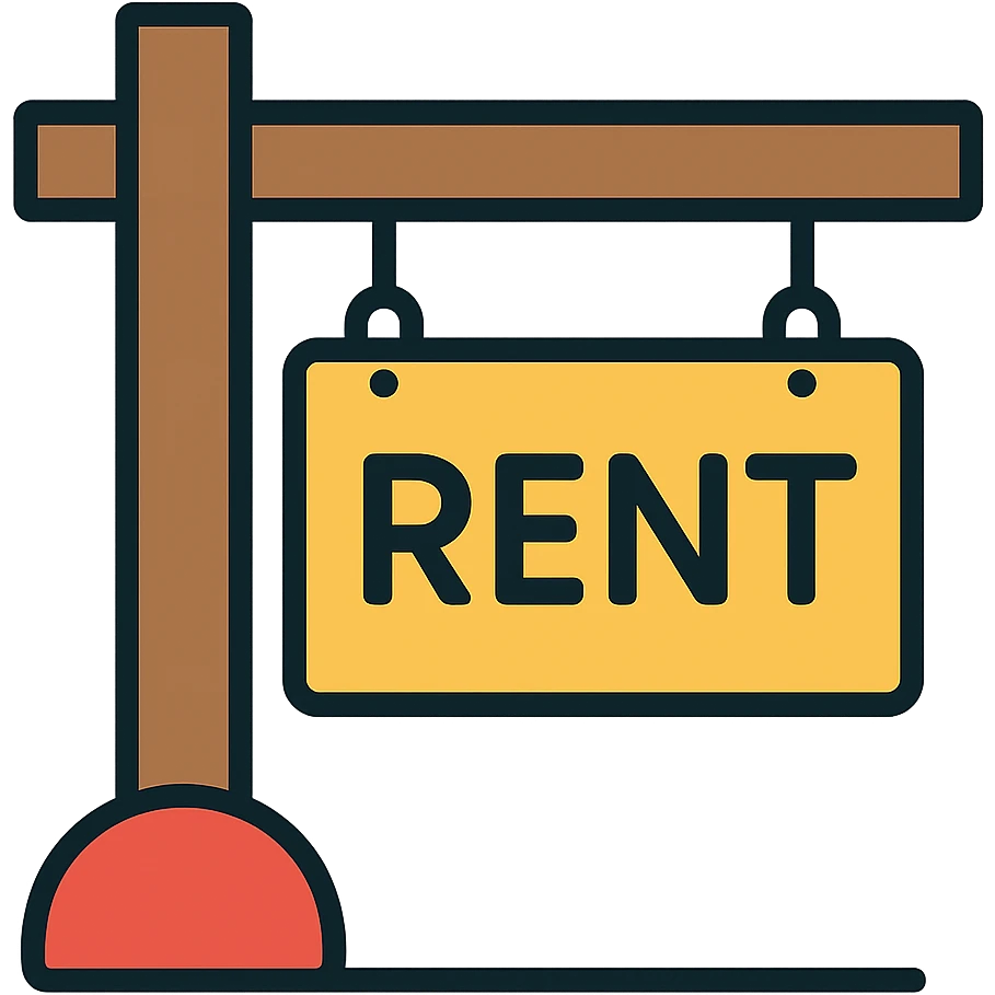 Make the rent sign board look modern with clean lines, minimal design, and a contemporary style. Keep the background transparent. emoji
