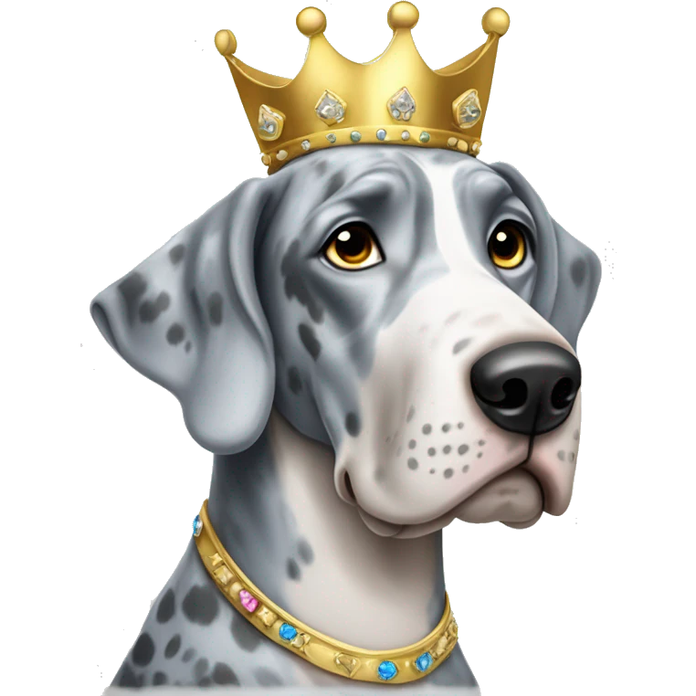 Blue Merle Great dane wearing gold princess crown emoji
