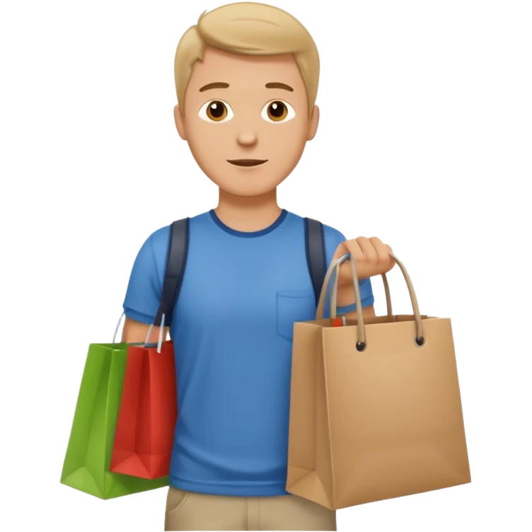 a white man with clothing shopping bag emoji