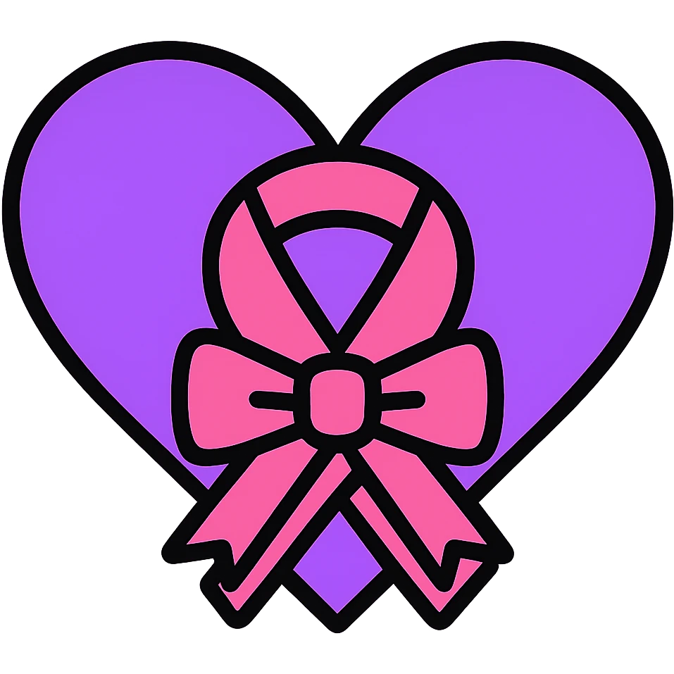 Add a bow to the ribbon on the purple heart, keep the color outline icon style, with no background. emoji