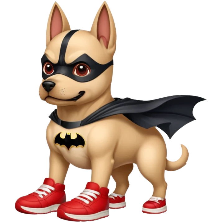 Perro con tenis color rojo vestido de batman  emoji