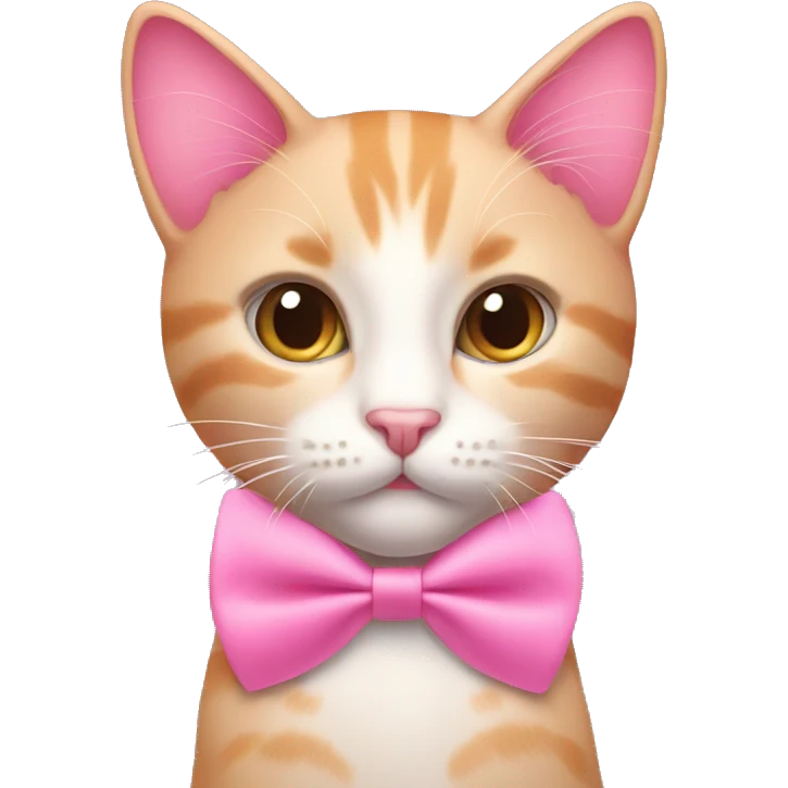 Pink cat with pink bowtie and pink hearts around it emoji