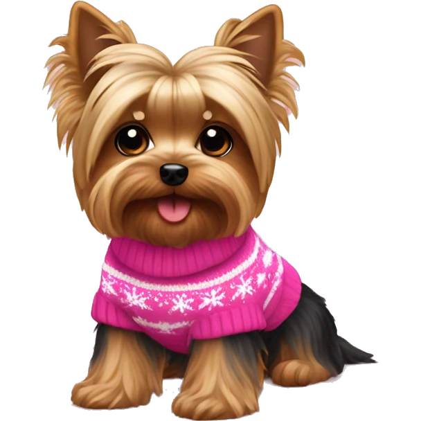 Yorkie dog wearing a pink Christmas sweater sitting down emoji