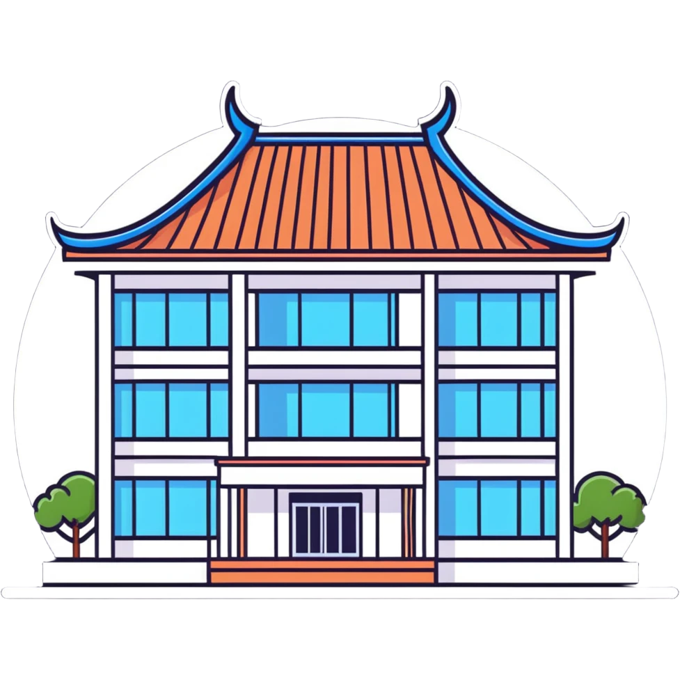 Bangkok hospital with traditional Thai roof details and modern medical facility emoji