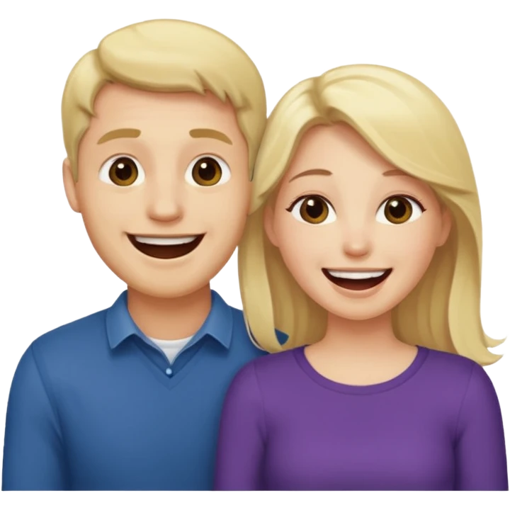 Two people laughing, one man blonde and one brunette lady emoji