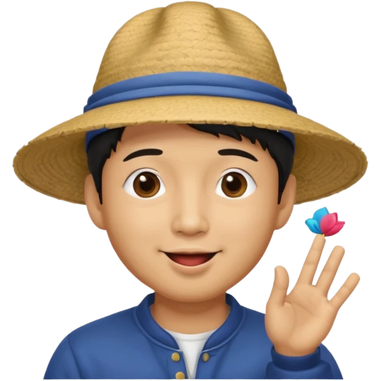 asian man in asian hat blowing a liss emoji