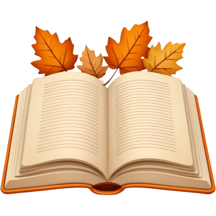 Minimal flat emoji of an open book with autumn leaves around it, cozy fall theme, simple line art, neutral beige background, black outlines, subtle orange and brown accents, clean modern style inspired by Notion graphics, symbolizing a Fall Reading Challenge. emoji