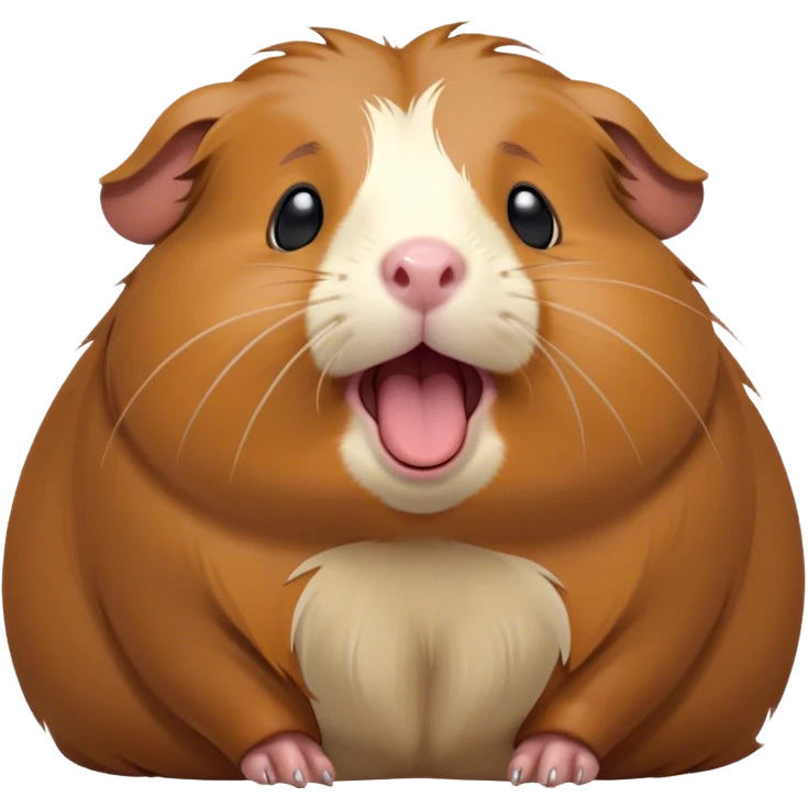Cinematic Cute Yawning Brown Guinea Pig Portrait Emoji, Head tilted slightly with a dramatic, wide-open yawn, revealing a soft brown coat and tiny, droopy ears, round dark eyes barely open in drowsy contentment, Simplified yet irresistibly adorable features, highly detailed, glowing with a soft, cozy glow, high shine, relaxed yet expressive, stylized with a touch of whimsy, bright and endearing, soft glowing outline, capturing the essence of a sleepy yet affectionate guinea pig, so drowsy it feels like it could stretch out of the screen and curl up for a nap! emoji