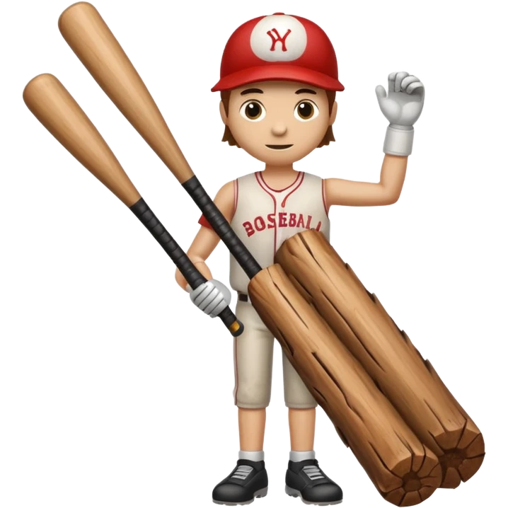 Wood log with arms and legs, holding a baseball bat emoji