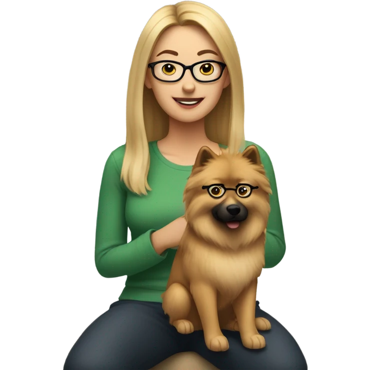 Brown light hair woman aux Green eyes with glasses Green eyes and eurasier dog  emoji