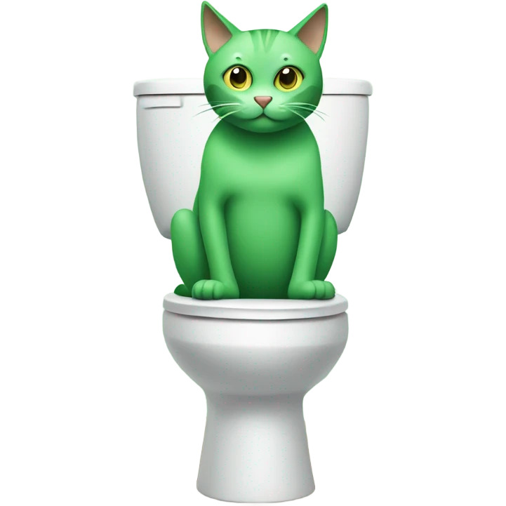 Green cat sitting on a toilet  emoji