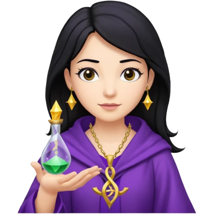 Female wizard with black hair holding a double helix DNA in her hand emoji