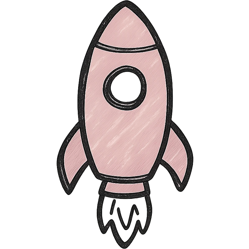 hand drawn outlined icon of a pink rocket, no fill emoji