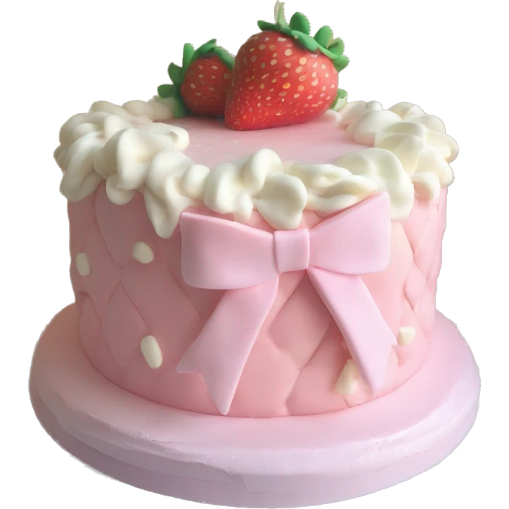 Light Pink strawberries and cream birthday cake with in bow emoji
