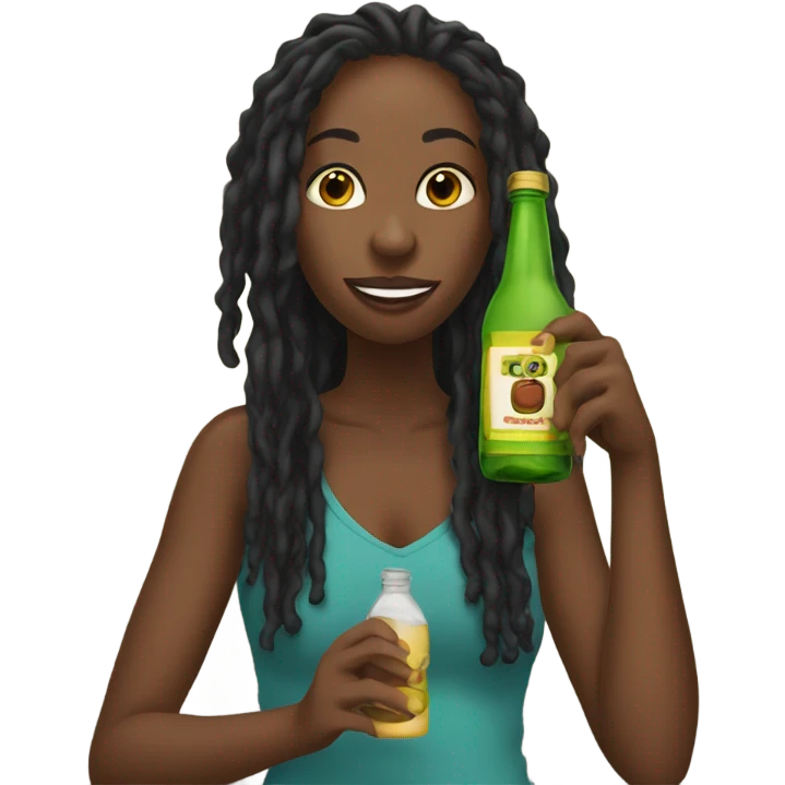 Black lady with locs drinking bottle emoji