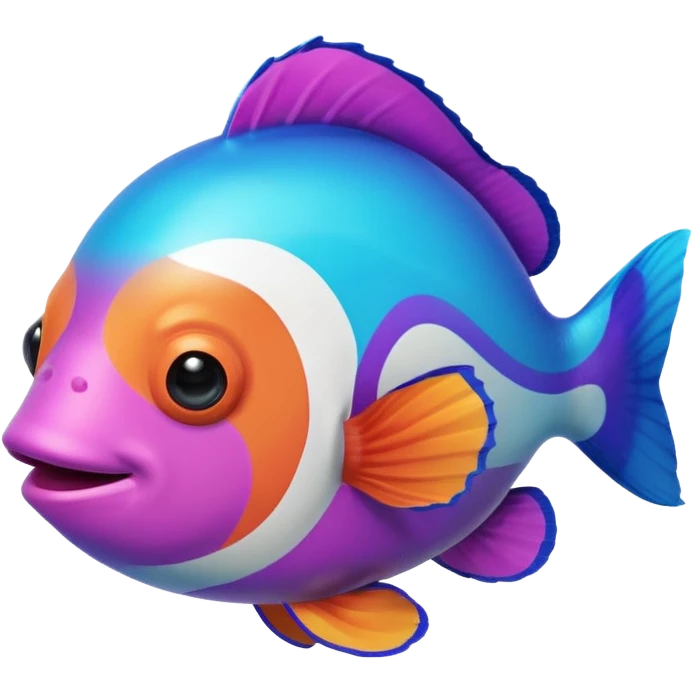 cyan blue, purple and pink coloured gradient gooball, with a rainbow-coloured gradient clownfish in the center emoji