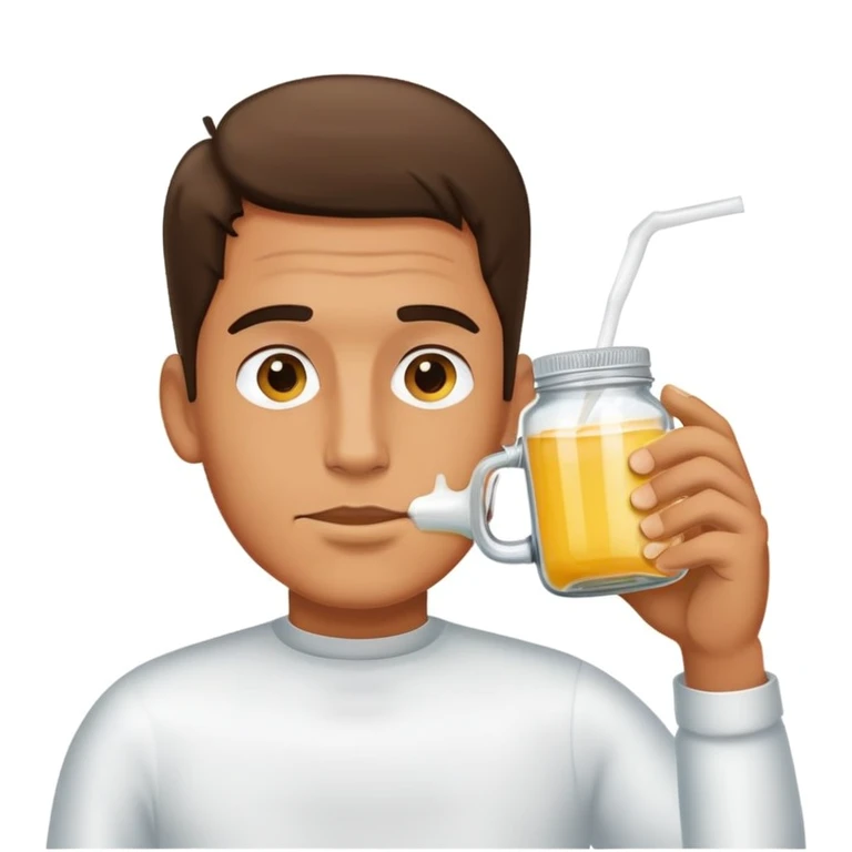 Man drinking white sticky liquid from jar emoji