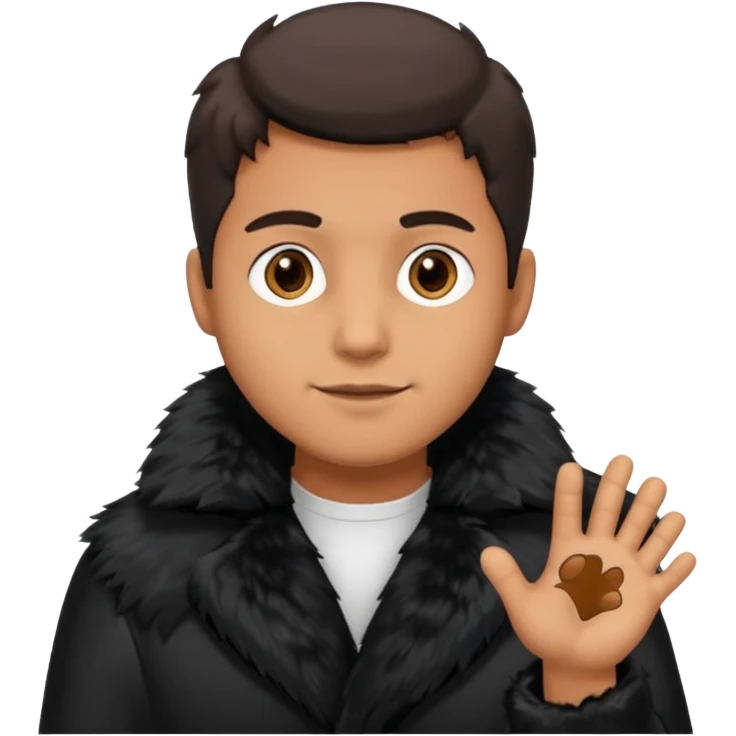 A man wearing black fur  showing his paws emoji
