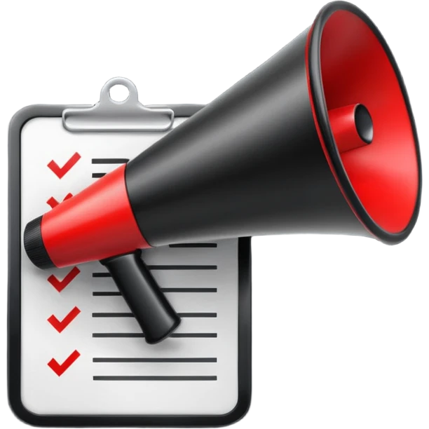 megaphone with a checklist emoji